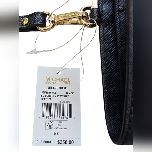 Michael Kors Black Jet Set Travel, LG Double Zip Wristlet Leather, New With Tags - Picture 13 of 13
